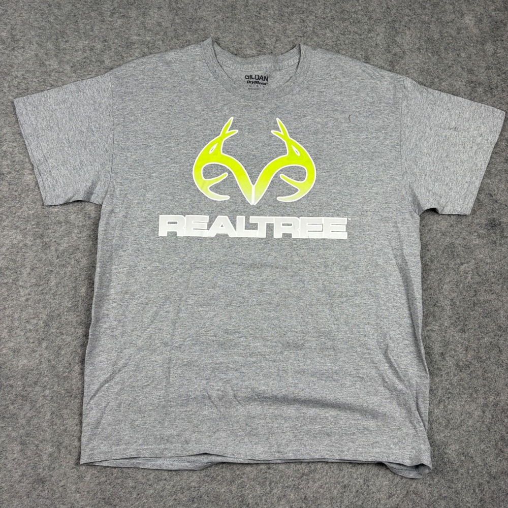 Gildan Realtree T Shirt Mens Large Gray Neon Graphic‎ Hunting Short Sleeve Tee